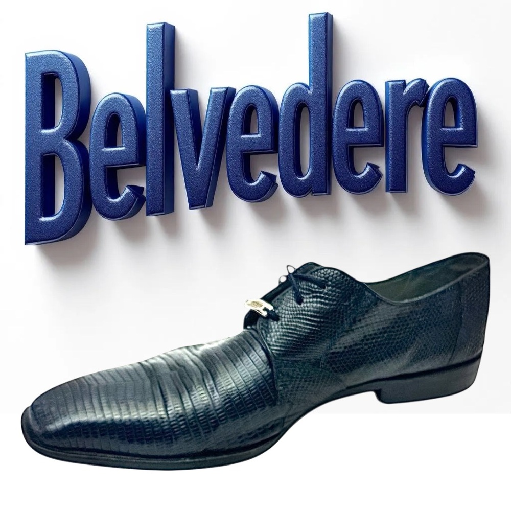Belvedere Blue Lizard Dress Shoes Mens 10M Exotic Lace Up Luxury Leather